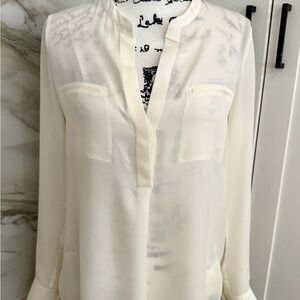 Elegant Vince. Women's Ivory 100% Silk Blouse With Pocket Accents